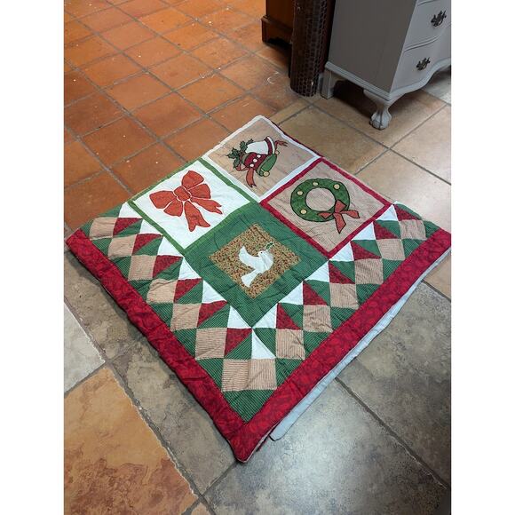 Handstitched QUILT Christmas Holiday comforter set Queen/ Full pillow SHAMS - Picture 4 of 14